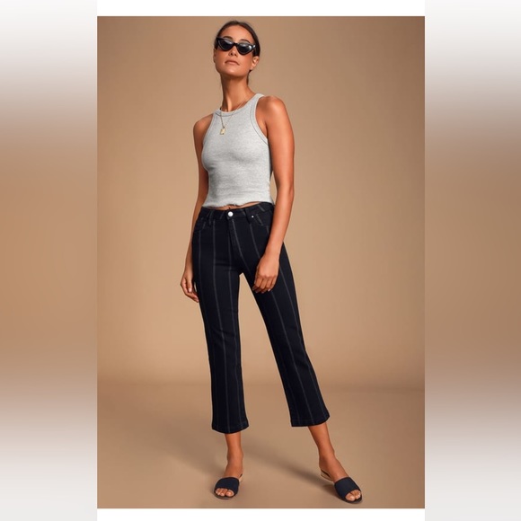 Lulus Accacia Black Striped High-Waisted Cropped Jeans - Picture 2 of 8